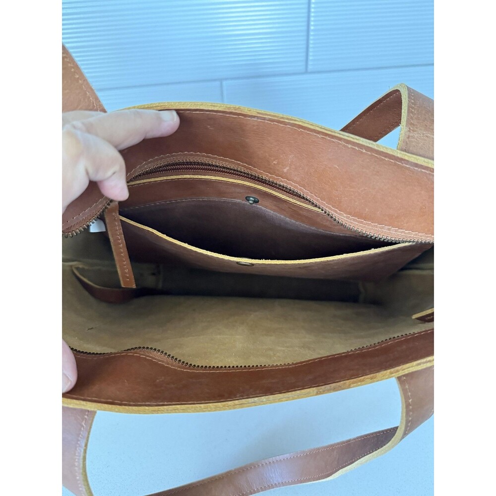 Leather Tote Bag Womens Medium Brown Zip Top Shoulder Purse Handbag Casual - Picture 5 of 8